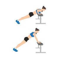 vrouw doet helling push ups oefening. platte vectorillustratie geïsoleerd op een witte achtergrond vector