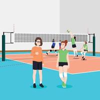 vrouw coach praten met vrouwen volleybal team karakter illustratie vector