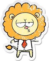 verontruste sticker van een cartoon verveelde leeuw kantoormedewerker vector