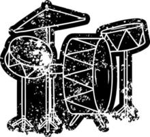 grunge icoon tekening van een drumstel vector