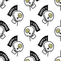 schedel en vlag met vrolijke typografie, achtergrond naadloze patroon illustratie voor t-shirt, sticker of kleding koopwaar. met retro en doodle cartoon-stijl. vector