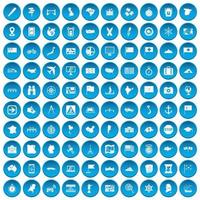 100 cartografie iconen set blauw vector