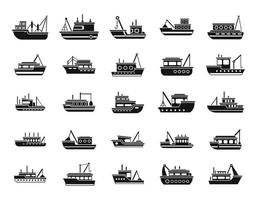 vissersboot pictogrammen instellen eenvoudige vector. vrachtschip vector