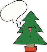 cartoon kerstboom en tekstballon vector