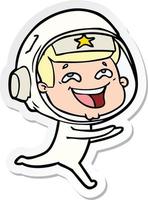 sticker van een cartoon lachende astronaut vector