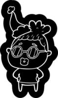 cartoon icoon van een bibliothecaris vrouw die een bril draagt met een kerstmuts vector