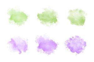 set van abstracte paarse en groene aquarel water splash vector