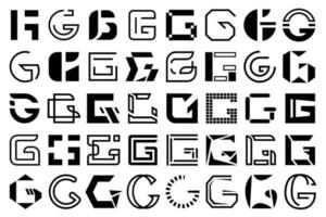 g-logoset, verzameling hoofdletters in zwart-wit. hoofdletter, geometrische ontwerpcollectie vector