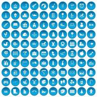 100 voorschoolse onderwijs iconen set blauw vector