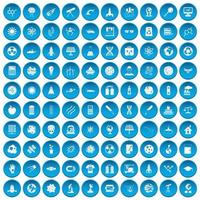 100 ruimtetechnologie iconen set blauw vector