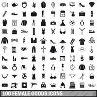 100 vrouwelijke goederen iconen set, eenvoudige stijl vector