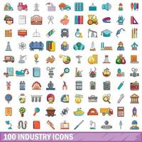 100 industrie iconen set, cartoon stijl vector