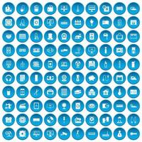 100 toestellen iconen set blauw vector