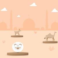 gelukkige eid al adha-illustratie met geiten, schapen en kamelen vector