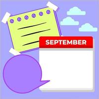 september enkele kalendersjabloon en lege plaknotities. sjablonen die geschikt zijn voor sociale media-inhoud. vector