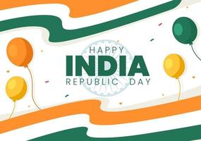 gelukkige indische onafhankelijkheidsdag die elk jaar in augustus wordt gevierd met vlaggen, mensenkarakter en ashoka-wielen in de cartoonstijlillustratie vector