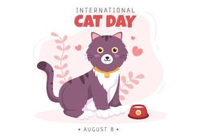 internationale kattendag viert de vriendschap tussen mensen en katten in augustus in een schattige platte cartoonachtergrondillustratie vector