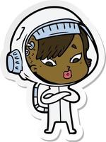 sticker van een cartoon-astronautvrouw vector