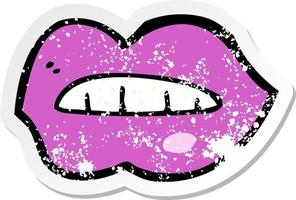 retro noodlijdende sticker van een cartoon roze lippen vector