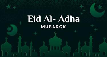 eid al-adha-bannersjabloon vectorontwerp met islamitische donkergroene achtergrond en moskeemotief vector