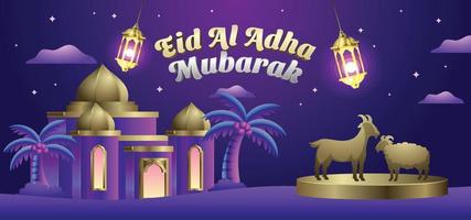 eid al adha mubarak-bannersjabloon met prachtige 3D-moskeelandschapsillustratie vector