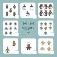 hoeveel tellen spel met robots. werkblad voor kleuters, activiteitenblad voor kinderen, afdrukbaar werkblad vector