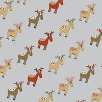 patroon met geschilderde kleurrijke herten. kan worden gebruikt voor behang, textiel, verpakkingen, kaarten, covers. klein schattig dier op een grijze achtergrond. vector