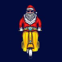 Kerstman biker logo lijn popart potrait kleurrijk ontwerp met donkere achtergrond. abstracte vectorillustratie. vector