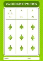 match patroonspel met ketupat. werkblad voor kleuters, activiteitenblad voor kinderen vector