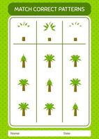 match patroonspel met palmboom. werkblad voor kleuters, activiteitenblad voor kinderen vector