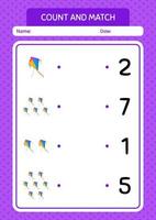 tel en match spel met vlieger. werkblad voor kleuters, activiteitenblad voor kinderen vector