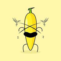 schattig bananenkarakter met geschokte uitdrukking en open mond. groen en geel. geschikt voor emoticon, logo, mascotte en icoon vector