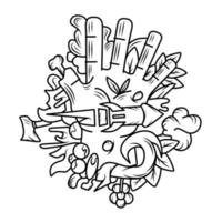 hand doodle graffiti art potrait logo kleurrijk ontwerp met donkere achtergrond. abstracte vectorillustratie. geïsoleerde zwarte achtergrond voor t-shirt, poster, kleding, merch, kleding, badgeontwerp. vector