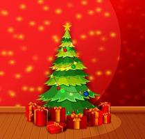 kerst woonkamer met versierde kerstboom en cadeautjes vector