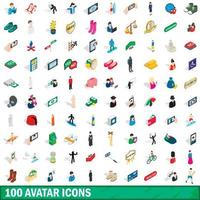 100 avatar iconen set, isometrische 3D-stijl vector