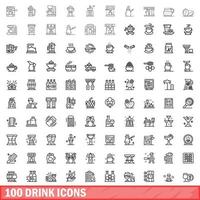 100 drank iconen set, Kaderstijl vector