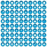 100 zoetwaren iconen set blauw vector