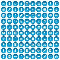 100 café iconen set blauw vector