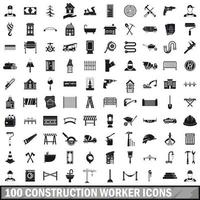 100 bouwvakker iconen set, eenvoudige stijl vector