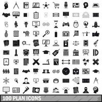 100 plan iconen set, eenvoudige stijl vector