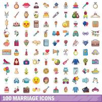 100 huwelijk iconen set, cartoon stijl vector