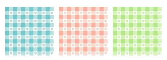 vichy ruitpatroon in pastelkleuren. geometrische achtergrond pastel met harten voor plaids, tafelkleden, covers. vector