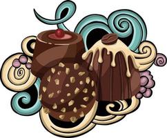 aquarel set van dessert. chocolade, snoep en cake. vector