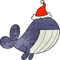 getextureerde cartoon van een walvis met een kerstmuts vector