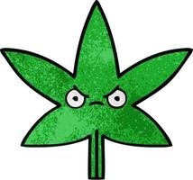retro grunge textuur cartoon marihuanablad vector