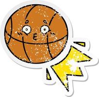 verontruste sticker van een schattige cartoonbasketbal vector