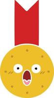 platte kleur retro cartoon gouden medaille vector