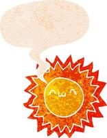 cartoon zon en tekstballon in retro getextureerde stijl vector