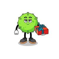 virus mascotte illustratie een geschenk geven vector