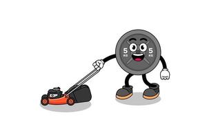 barbell plaat illustratie cartoon met grasmaaier vector